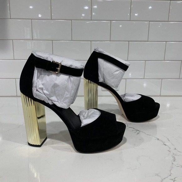Michael Michael Kors | Strappy Platform Heels Shoes Black Open Toe - Picture 4 of 8